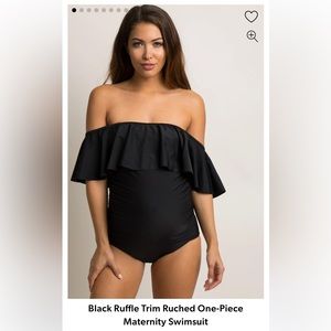 Black off the shoulder one piece maternity swimsuit